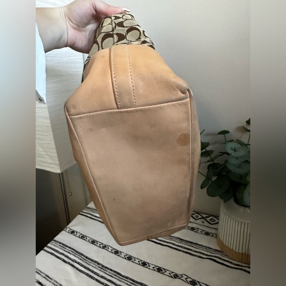 Coach bag - Tan leather bottom and straps - signature C fabric - Picture 6 of 6